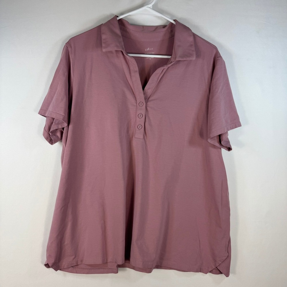J. Jill Fit Womens XL Mauve Pima Cotton Spandex Short Sleeve Polo Henley Shirt